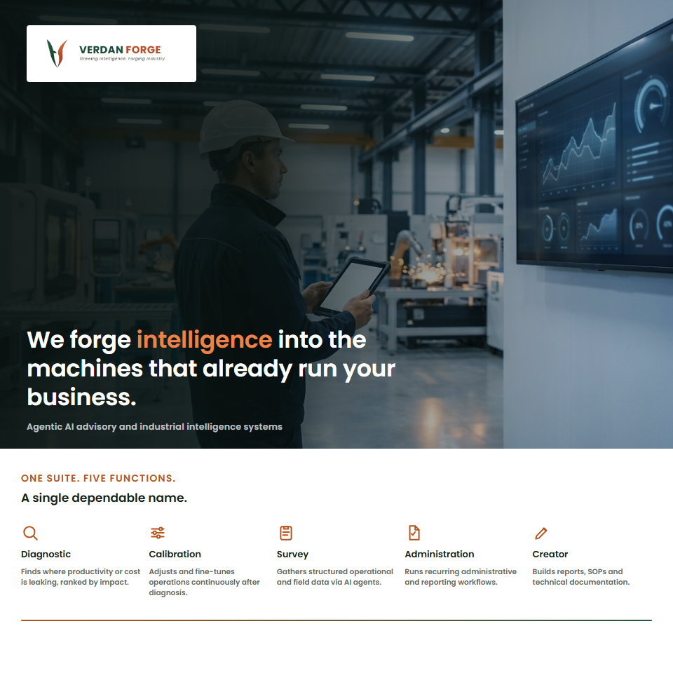 Data to Decisions — VForge industrial intelligence emblem